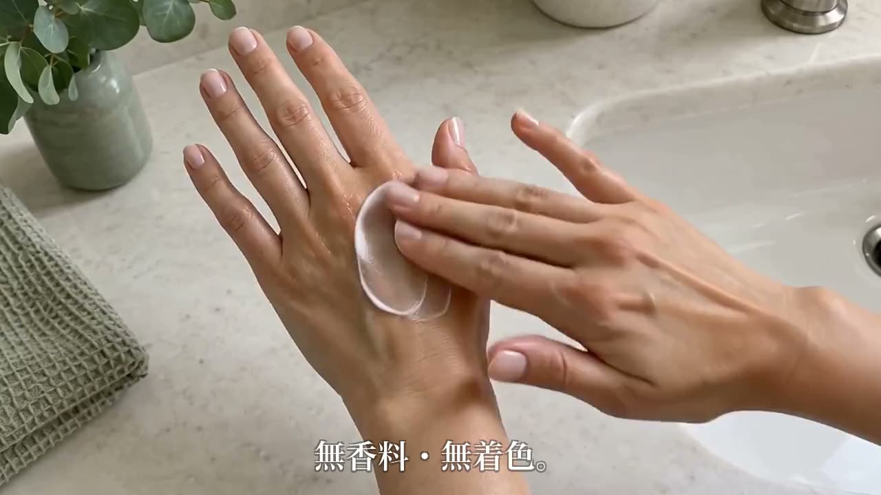 商品紹介動画の一場面(クリームを手になじませる様子)