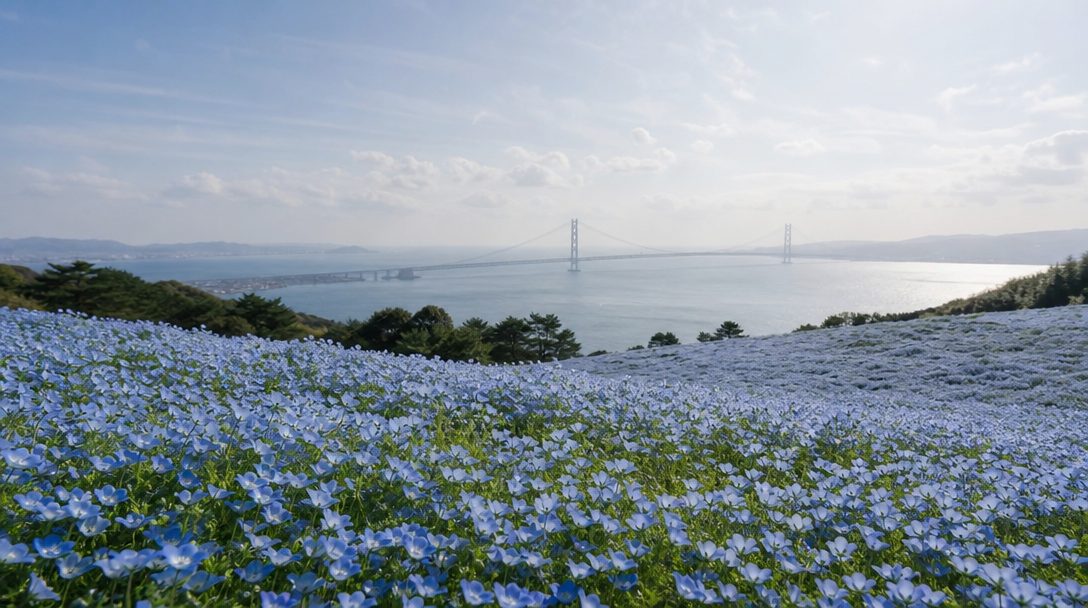 淡路島の花畑と海